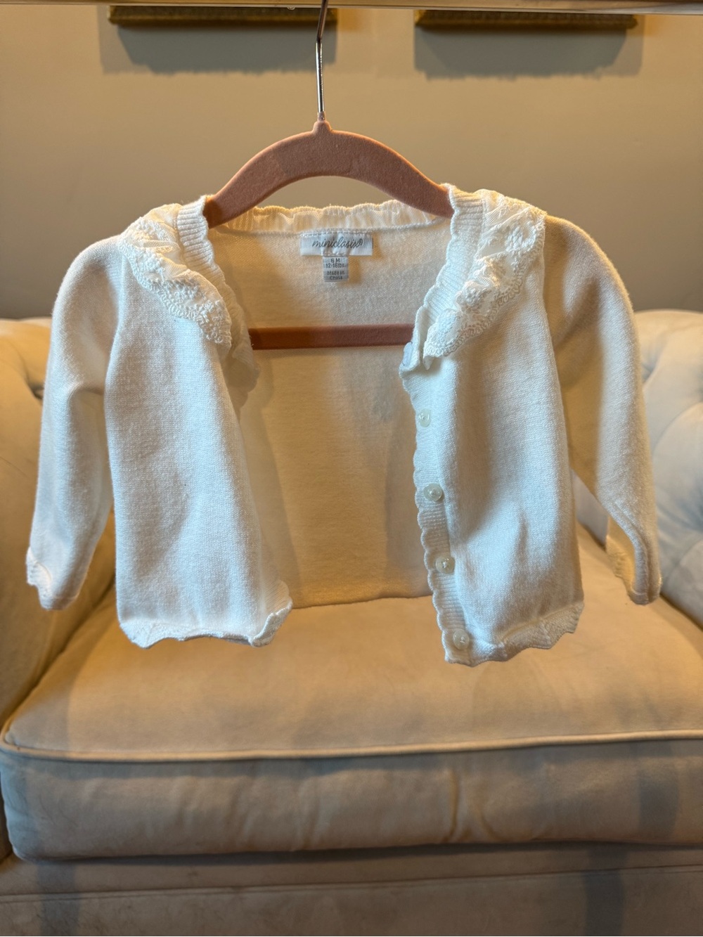 Miniclasix Ivory Lace-Trim Baby Cardigan